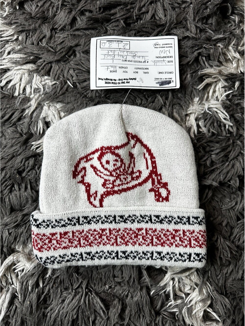 NWT Tampa Bay Buccaneers Youth Bucco Bruce Stocking Hat Knit Beanie White Red